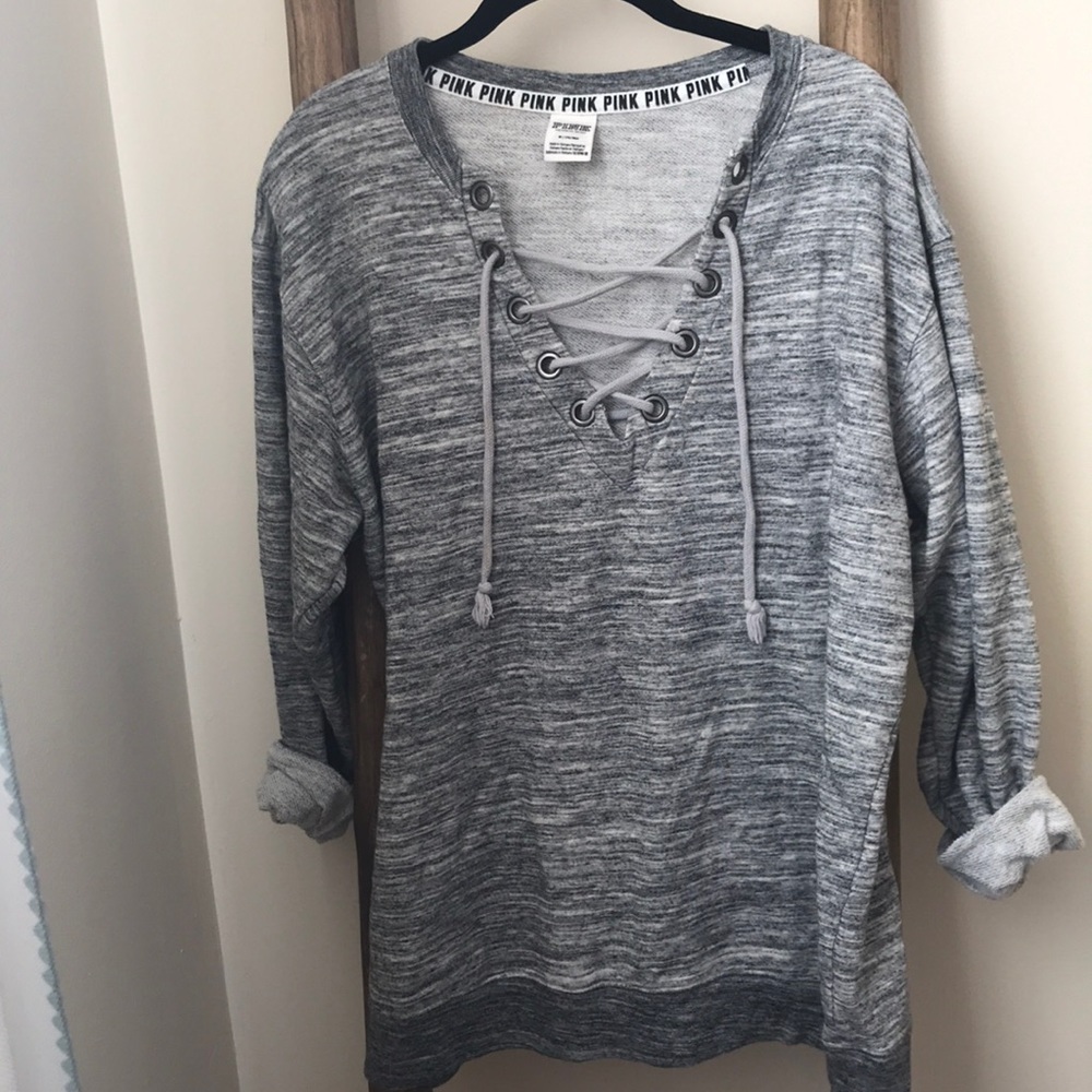 PINK lace up sweatshirt